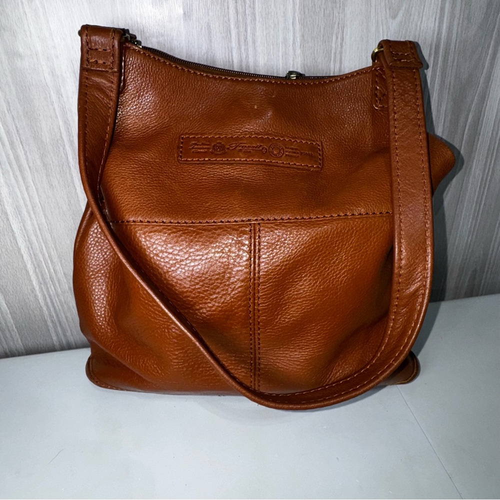 Vintage FOSSIL 1954 Leather  Tote Bag Saddle‎ Bag Brown Nobuck 75082 W Key Chain